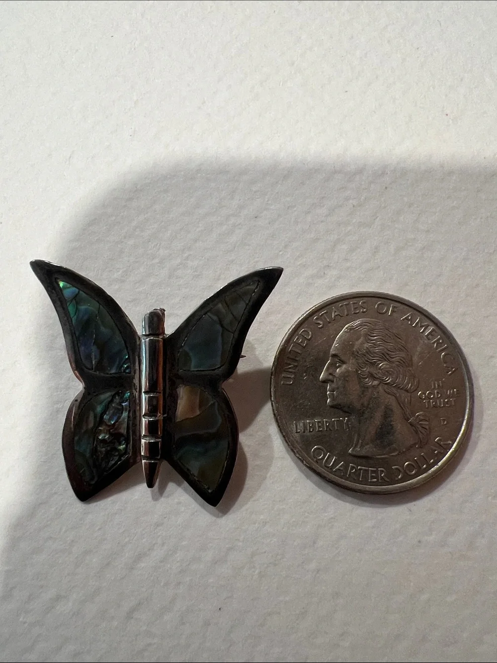 Mexico Sterling Silver Abalone Inlay Butterfly Brooch